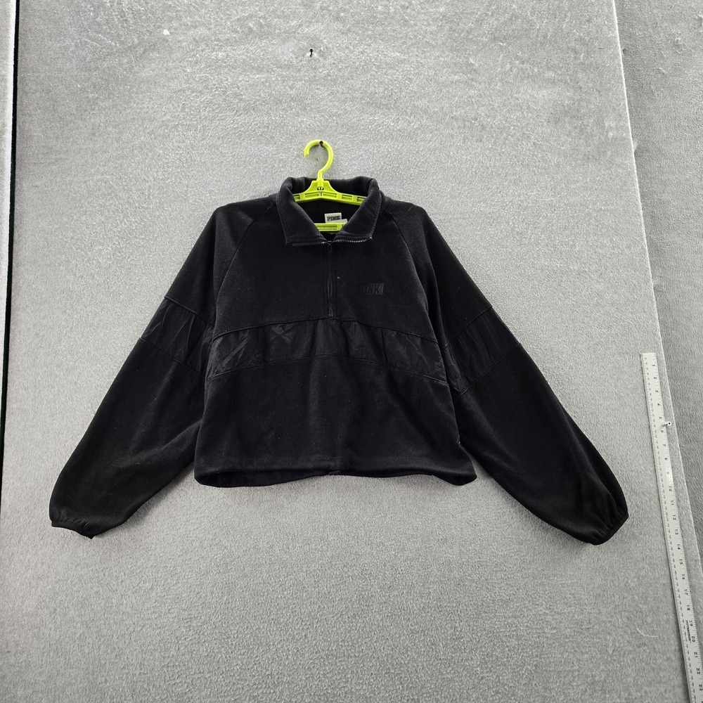 PINK Victoria's Secret Women Sweatshirt L Black Zipper Logo Long Sleeve